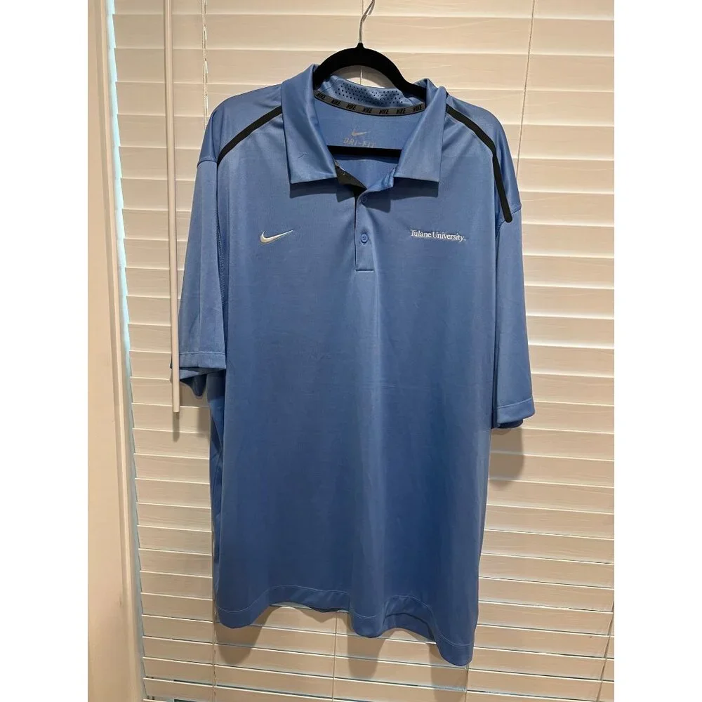 Nike Dri-FIT Tulane University Polo Shirt Mens 3XL Blue Short Sleeve Swoosh Logo